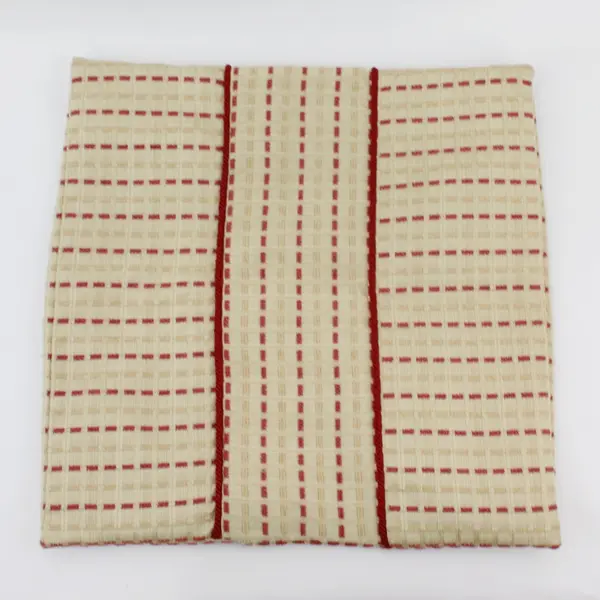 Set of 2 Red Beige Textured Square Throw Pillow Covers 15 & 17 Inch