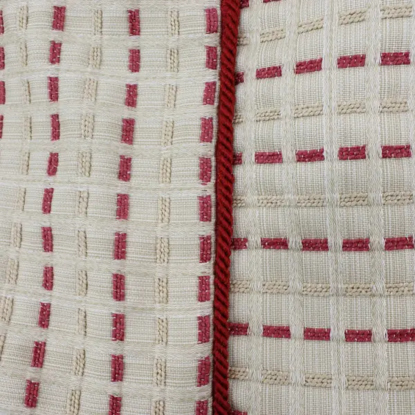 Set of 2 Red Beige Textured Square Throw Pillow Covers 15 & 17 Inch
