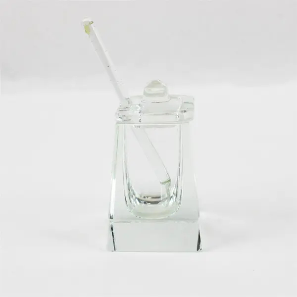 Vintage Clear Crystal Sugar Bowl Condiment Jar Glass Spoon 3in Flawed