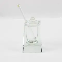 Vintage Clear Crystal Sugar Bowl Condiment Jar Glass Spoon 3in Flawed