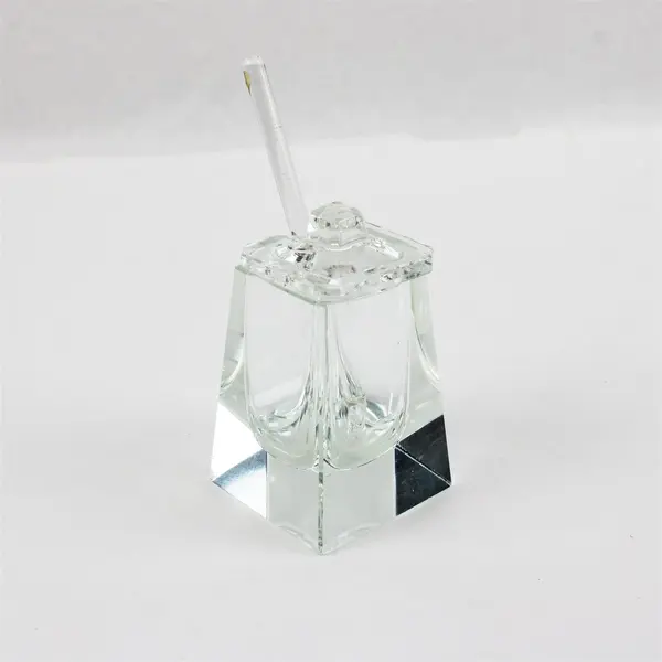Vintage Clear Crystal Sugar Bowl Condiment Jar Glass Spoon 3in Flawed