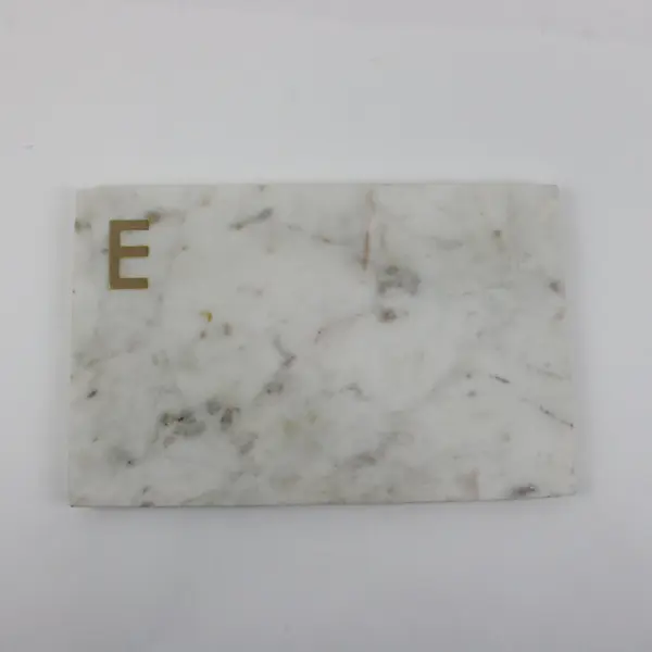 White Marble Cutting Board Serving Tray Letter E 14 x 9 Inch