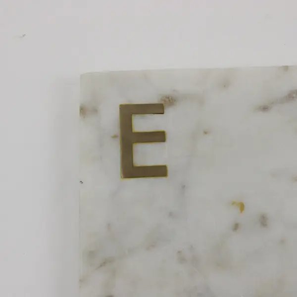White Marble Cutting Board Serving Tray Letter E 14 x 9 Inch