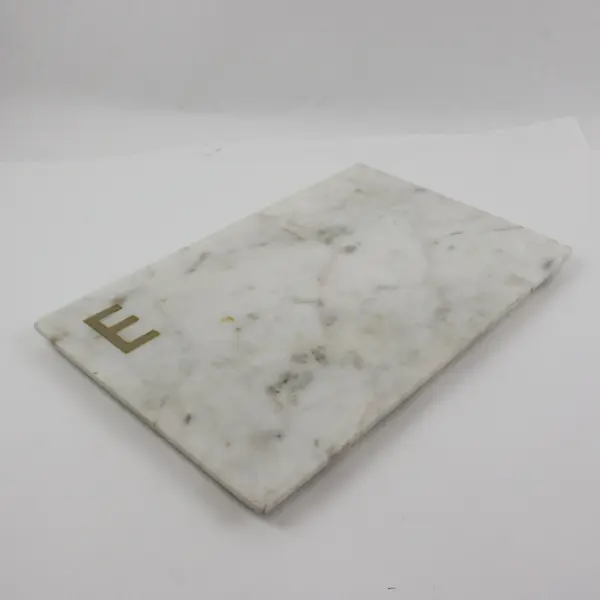 White Marble Cutting Board Serving Tray Letter E 14 x 9 Inch
