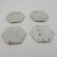 Set of 4 White Marble Hexagon Coasters Tabletop Drink Holders