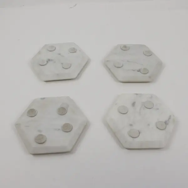 Set of 4 White Marble Hexagon Coasters Tabletop Drink Holders