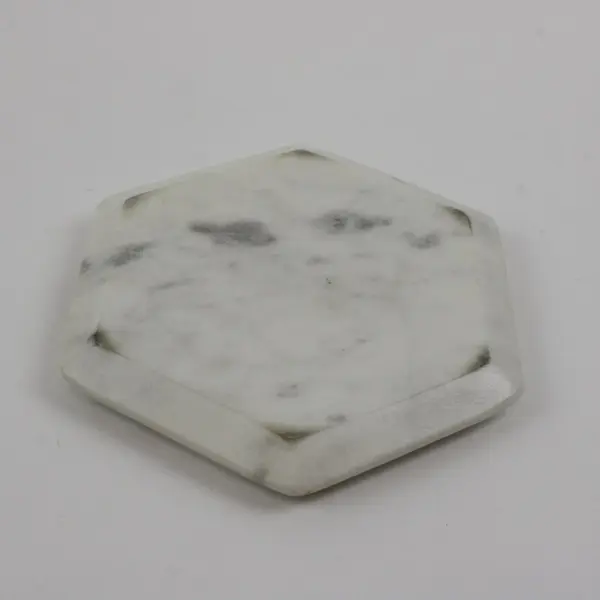 Set of 4 White Marble Hexagon Coasters Tabletop Drink Holders