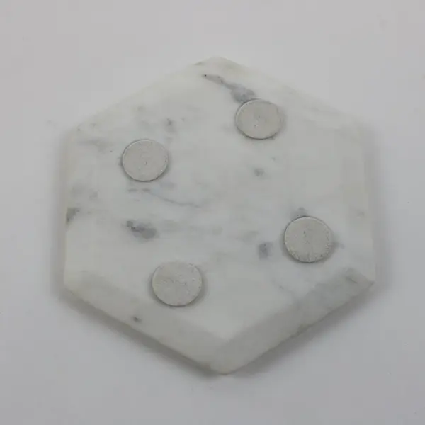 Set of 4 White Marble Hexagon Coasters Tabletop Drink Holders