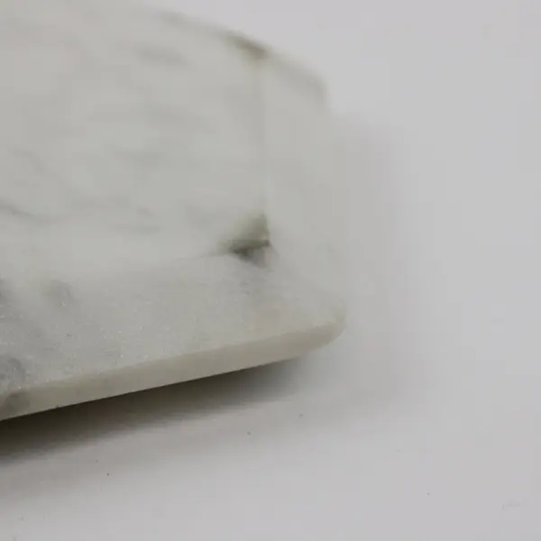 Set of 4 White Marble Hexagon Coasters Tabletop Drink Holders