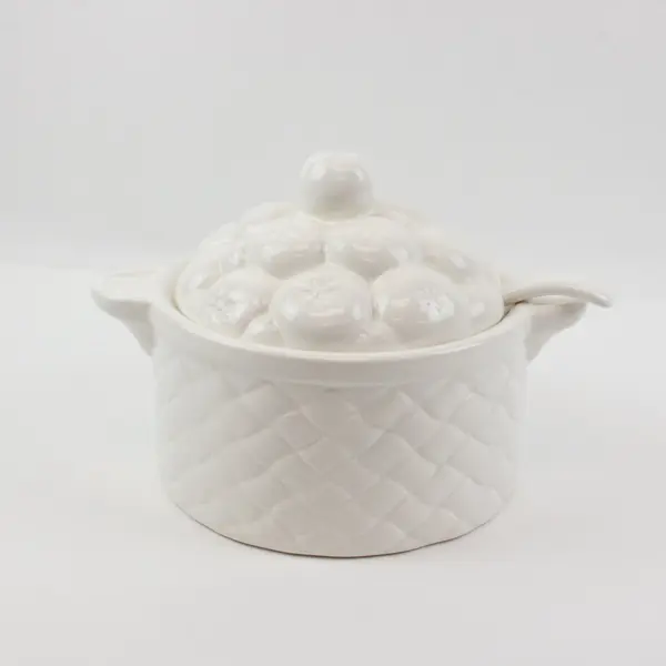 Himark White Ceramic Basketweave Fruit Soup Tureen