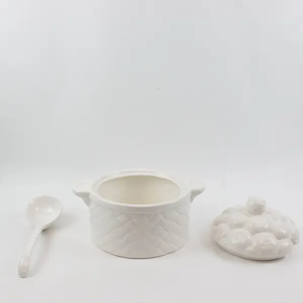 Himark White Ceramic Basketweave Fruit Soup Tureen