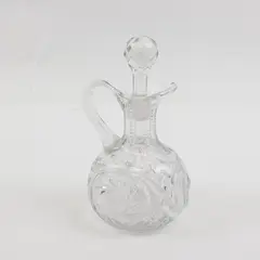 Cut Glass Oil & Vinegar Cruet with Faceted Stopper and Handle
