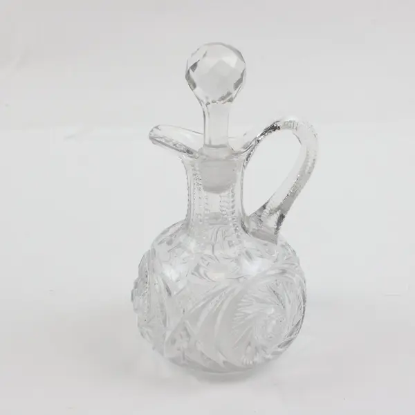 Cut Glass Oil & Vinegar Cruet with Faceted Stopper and Handle