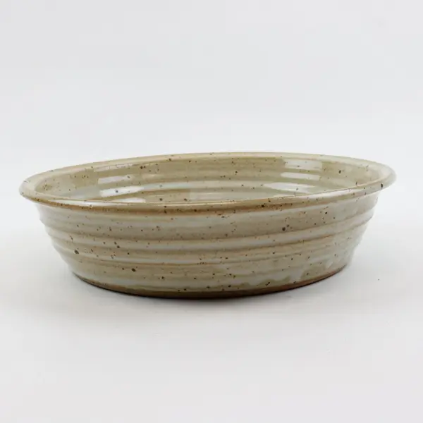 Hand-Painted Ceramic Bowl Beige Speckled Glaze Rooster Design
