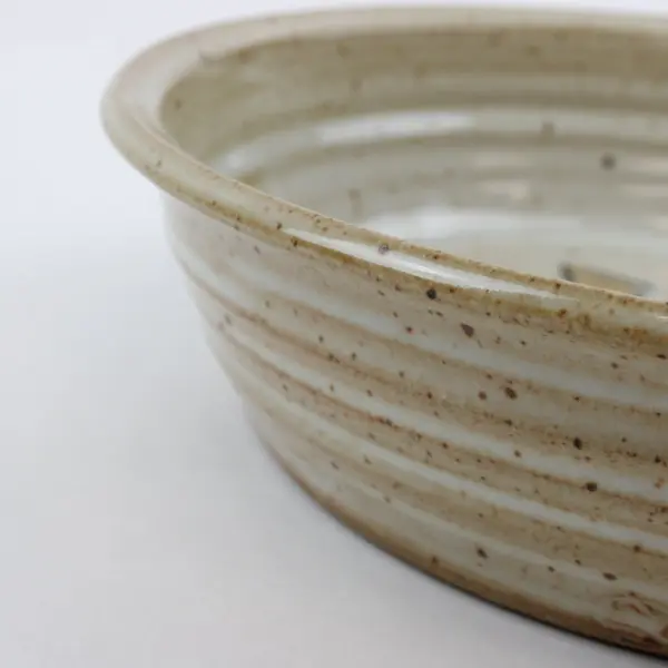 Hand-Painted Ceramic Bowl Beige Speckled Glaze Rooster Design