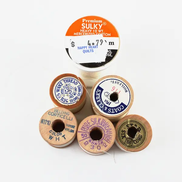 Lot of 6 Mixed White Thread Spools Sulky Coats & Clark Belding Corticelli Star