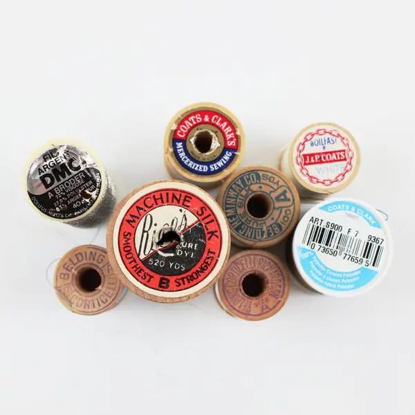 Lot of 8 Assorted Sewing Thread Spools Coats & Clark J.P. Coats DMC
