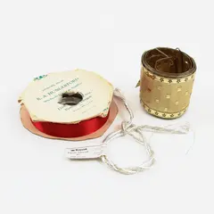 Lot of 3 Sewing Craft Accessories Red Ribbon Gold Ribbon Kreinik Silver Thread