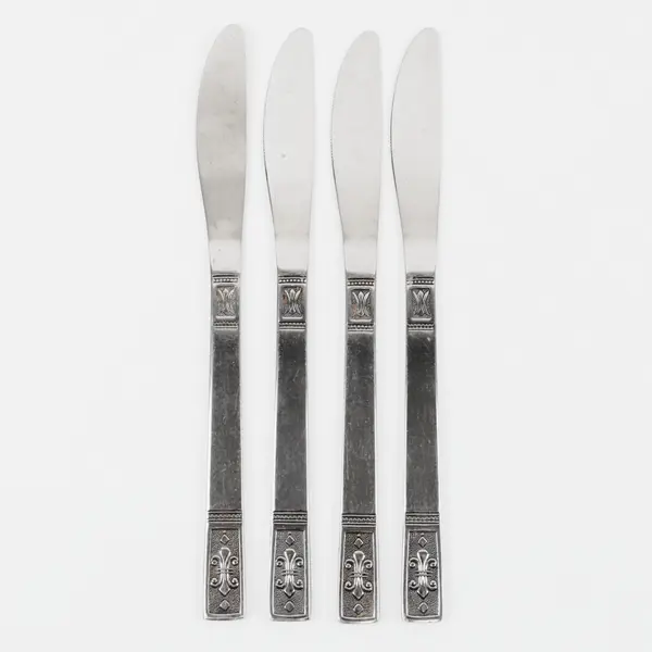 Lot of 4 Interpur Flatware Cortina Pattern SS Dinner Knives 9" Black Accents 