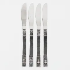 Lot of 4 Interpur Flatware Cortina Pattern SS Dinner Knives 9" Black Accents 