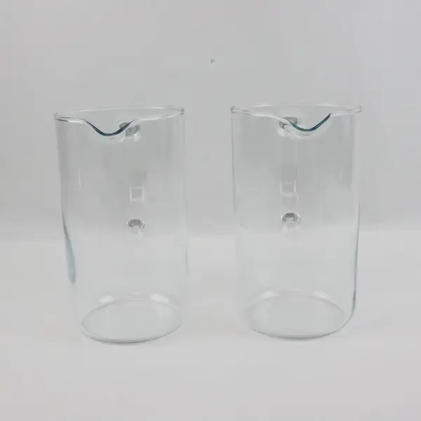 Set of 2 Clear Glass Cylinder Pitchers with Handles