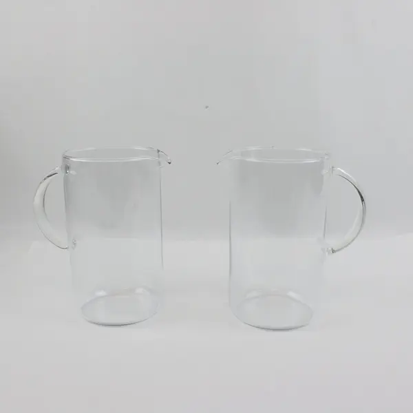 Set of 2 Clear Glass Cylinder Pitchers with Handles