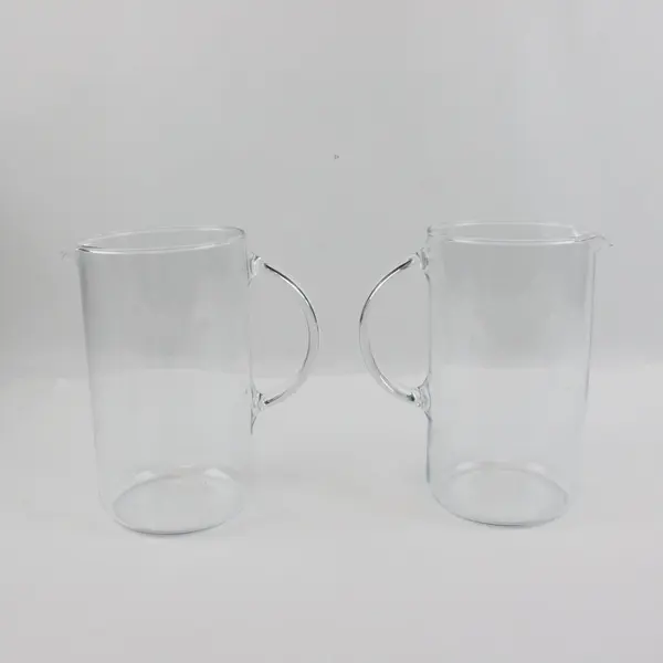 Set of 2 Clear Glass Cylinder Pitchers with Handles