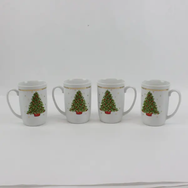Vintage George Good Japan White Porcelain Christmas Tree Cups Set of 4