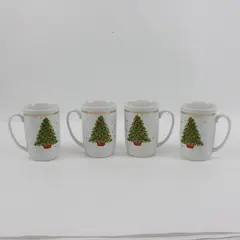 Vintage George Good Japan White Porcelain Christmas Tree Cups Set of 4
