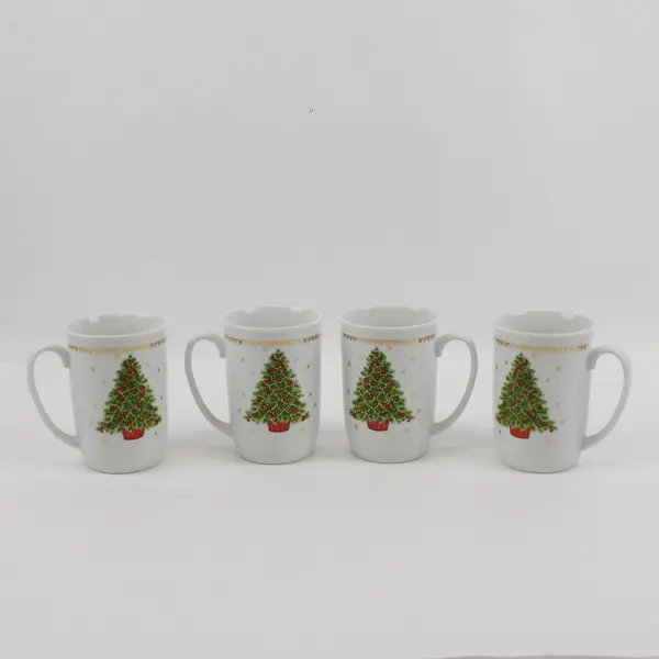 Vintage George Good Japan White Porcelain Christmas Tree Cups Set of 4