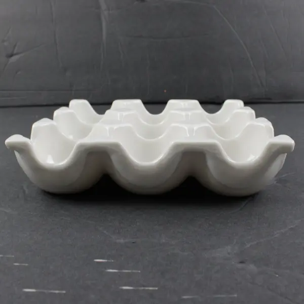 White Ceramic 9-Egg Holder Tray Kitchen Countertop Storage