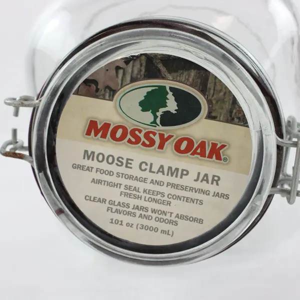 Mossy Oak Moose Clear Glass Storage Clamp Jar 101 oz MPN 5157945