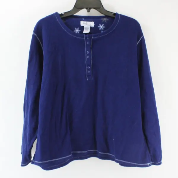 Jaclyn Intimates Women's 2X Navy Fleece Pajama Top Long Sleeve