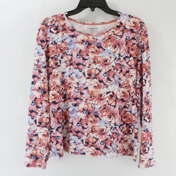 Croft & Barrow Women's Petite Large Pink Blue Floral Long Sleeve T-Shirt
