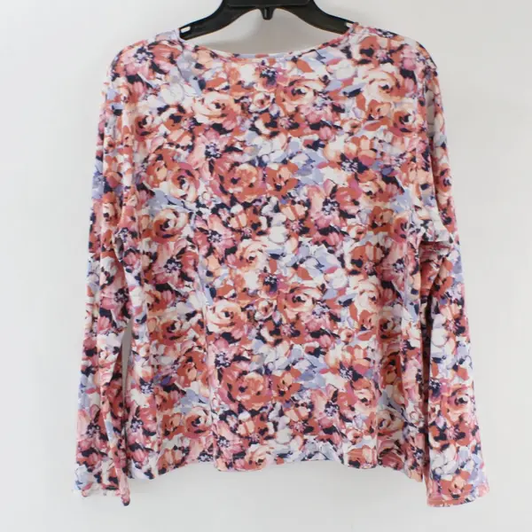 Croft & Barrow Women's Petite Large Pink Blue Floral Long Sleeve T-Shirt
