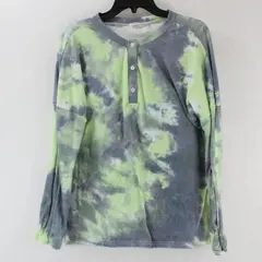 Ekouaer Women's Medium Neon Green Gray Tie Dye Henley Top
