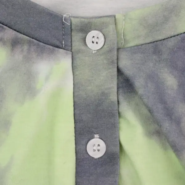 Ekouaer Women's Medium Neon Green Gray Tie Dye Henley Top