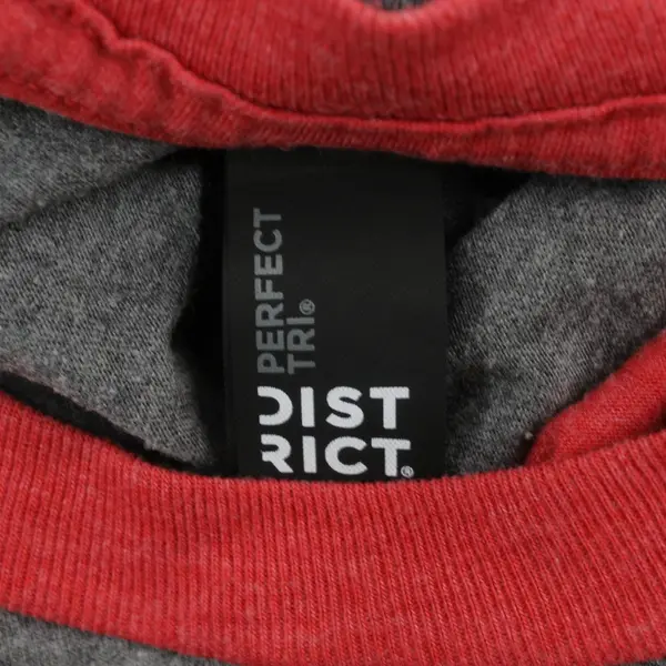 District Pitchin' In LUM'S Men's Large Red Gray Raglan Baseball Shirt