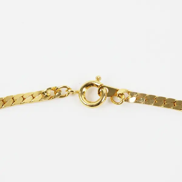 Gold Tone Herringbone Chain Necklace 8in Red Rectangular Pendant