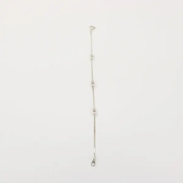 Silver-Tone Link Bracelet White Beads Metallic Sphere Accents