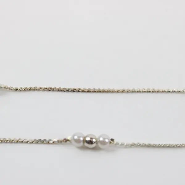 Silver-Tone Link Bracelet White Beads Metallic Sphere Accents