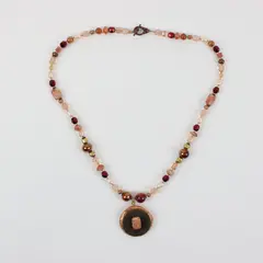Beaded Statement Necklace with Coin Pendant Earth Tone Colors
