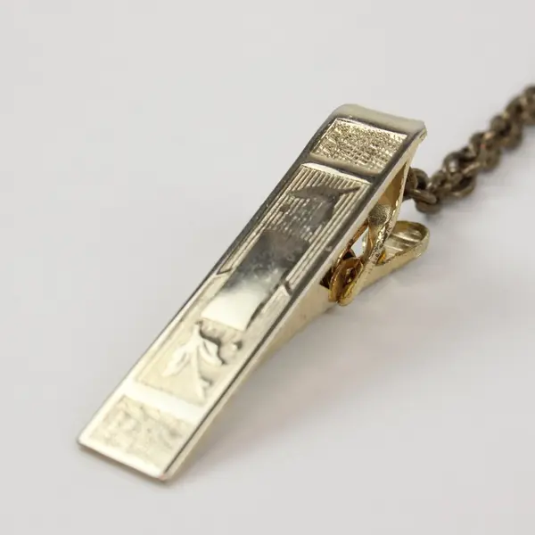 Vintage Gold Tone Leaf Design Tie Chain Clip Men's Jewelry