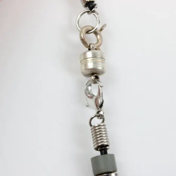 Gray Charcoal Beaded Necklace 20in Silver-Tone Textured Cylindrical Beads