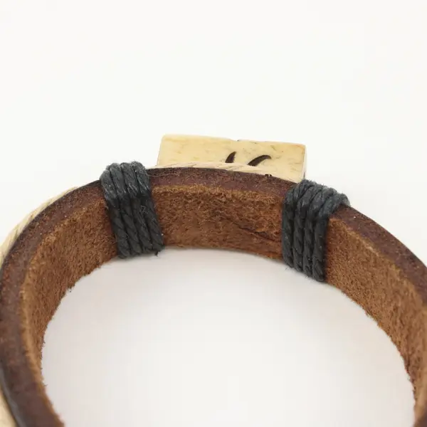 Brown Leather Tie Bracelet Etched Bone Dragonfly Accent