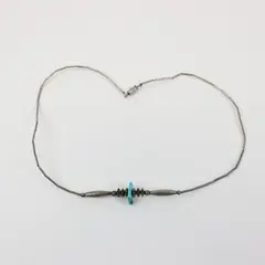 Vintage Southwestern Silver Tone Necklace Turquoise Center Bead Single Strand