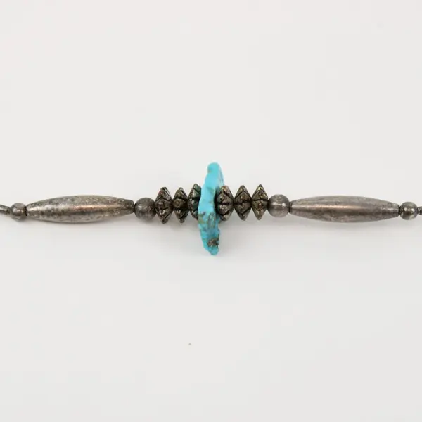 Vintage Southwestern Silver Tone Necklace Turquoise Center Bead Single Strand