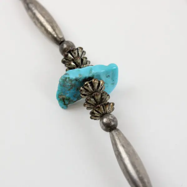 Vintage Southwestern Silver Tone Necklace Turquoise Center Bead Single Strand