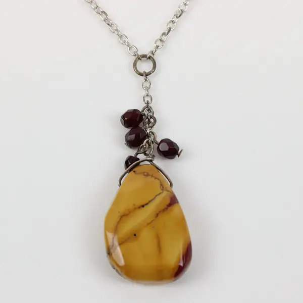 Silver Tone Chain Necklace Teardrop Yellow Brown Stone Pendant Costume