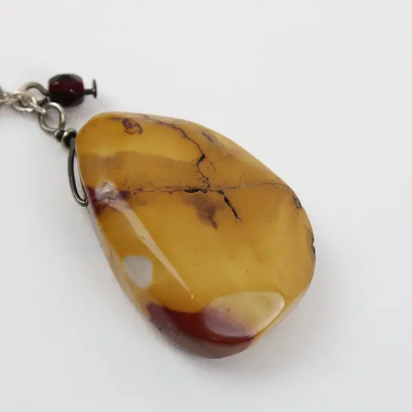 Silver Tone Chain Necklace Teardrop Yellow Brown Stone Pendant Costume